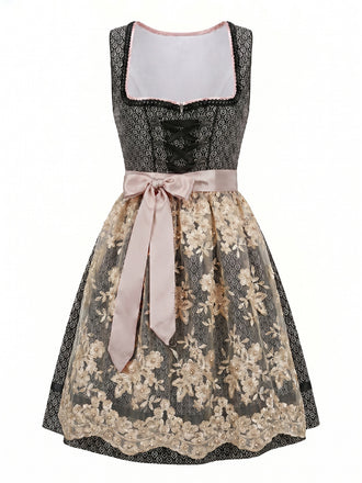 Black 1950s Floral Square Neck Dress
