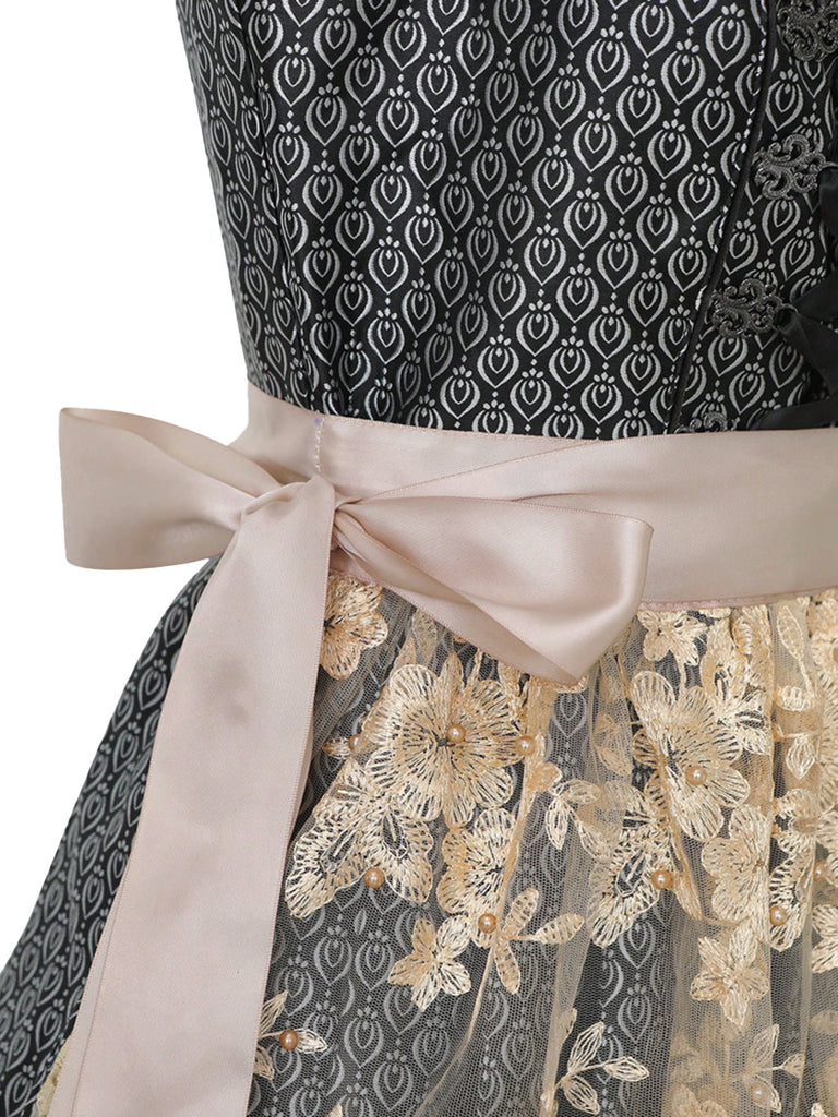 Black 1950s Floral Square Neck Dress 3