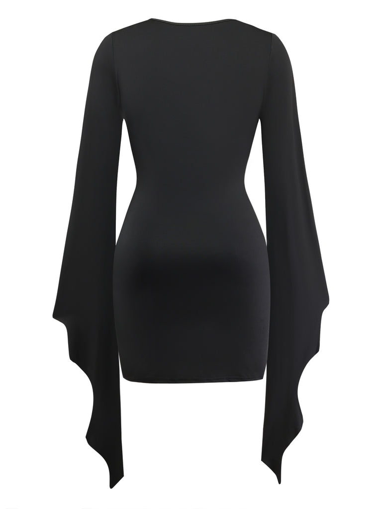 Black 1970s V Neck Dress 4