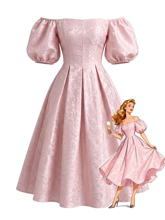 Pink 1950s Floral Square Neck Dress