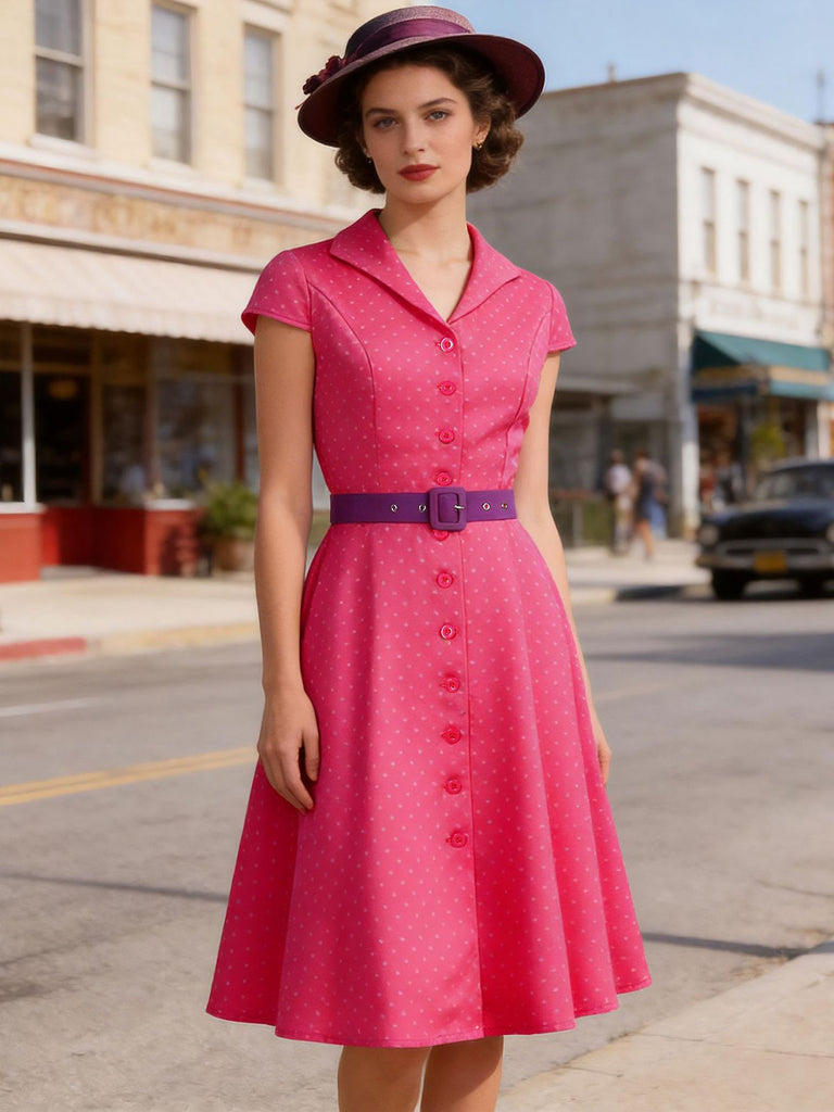 1950s Polka Dot Belted Dress 10