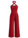 1950s Corduroy Cross Halter Neck Wide Leg Jumpsuit