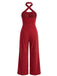 1950s Corduroy Cross Halter Neck Wide Leg Jumpsuit