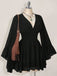 Black 1930s Chiffon V-Neck Smocked Waist Mini Dress