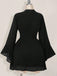Black 1930s Chiffon V-Neck Smocked Waist Mini Dress