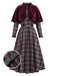 [Pre-Sale] 1940s Plaid Trim Belt Dress With Red Cape