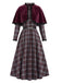 [Pre-Sale] 1940s Plaid Trim Belt Dress With Red Cape