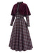 [Pre-Sale] 1940s Plaid Trim Belt Dress With Red Cape