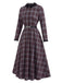 [Pre-Sale] 1940s Plaid Trim Belt Dress With Red Cape