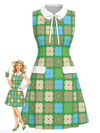 [Pre-Sale] Bright Green 1960s Floral Bow Dress