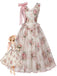 [Pre-Sale] Dark Pink 1950s Floral V Neck Bow Dress