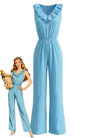 1970s V Neck Ruffle Jumpsuit 3