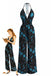 Black 1970s Floral V Neck Jumpsuit