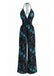 Black 1970s Floral V Neck Jumpsuit 2