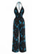 Black 1970s Floral V Neck Jumpsuit 3