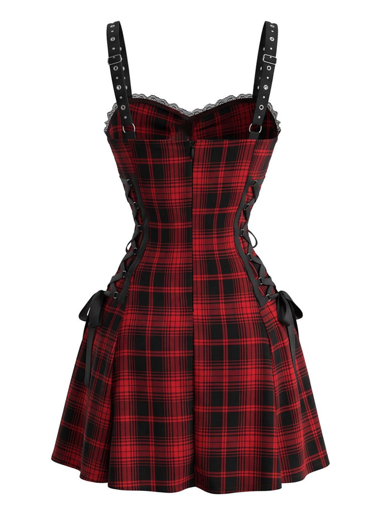 Red & Black 1950s Plaid Spaghetti Strap Halloween Dress