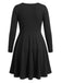 [Plus Size] Black 1950s Sweetheart Bow Tie Long Sleeve Swing Dress