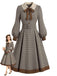 [Pre-Sale] Light Brown 1950s Houndstooth Bow Tie Collar Belted Dress