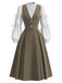 [Pre-Sale] 2PCS 1940s Striped Tied Lantern Sleeve Blouse & Solid Dress