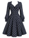 [Pre-Sale] Dark Blue 1950s Plaid Bow Long Sleeve A Line Dress
