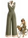 [Pre-Sale] 1930s Sleeveless Lapel Wide Leg Button Jumpsuit