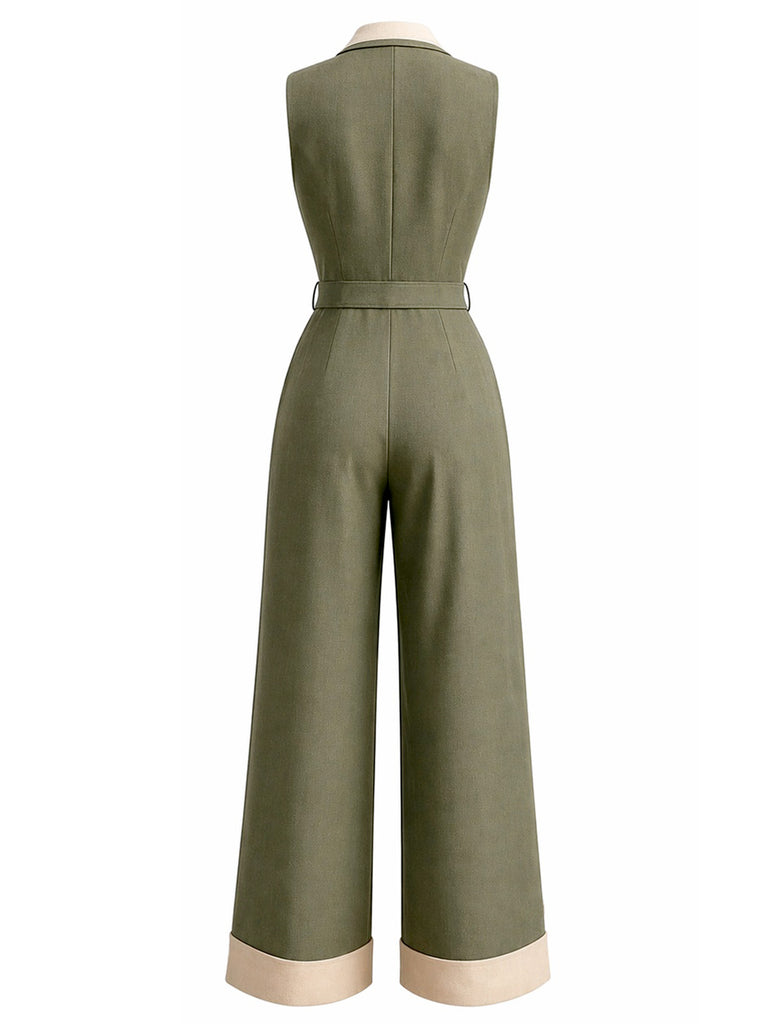 [Pre-Sale] 1930s Sleeveless Lapel Wide Leg Button Jumpsuit