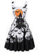 [Pre-Sale] Black & White 1950s Square Neck Halloween Print Dress