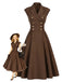 Brown 1940s Lapel Double-Breasted Belted Dress