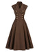 Brown 1940s Lapel Double-Breasted Belted Dress