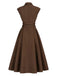 Brown 1940s Lapel Double-Breasted Belted Dress