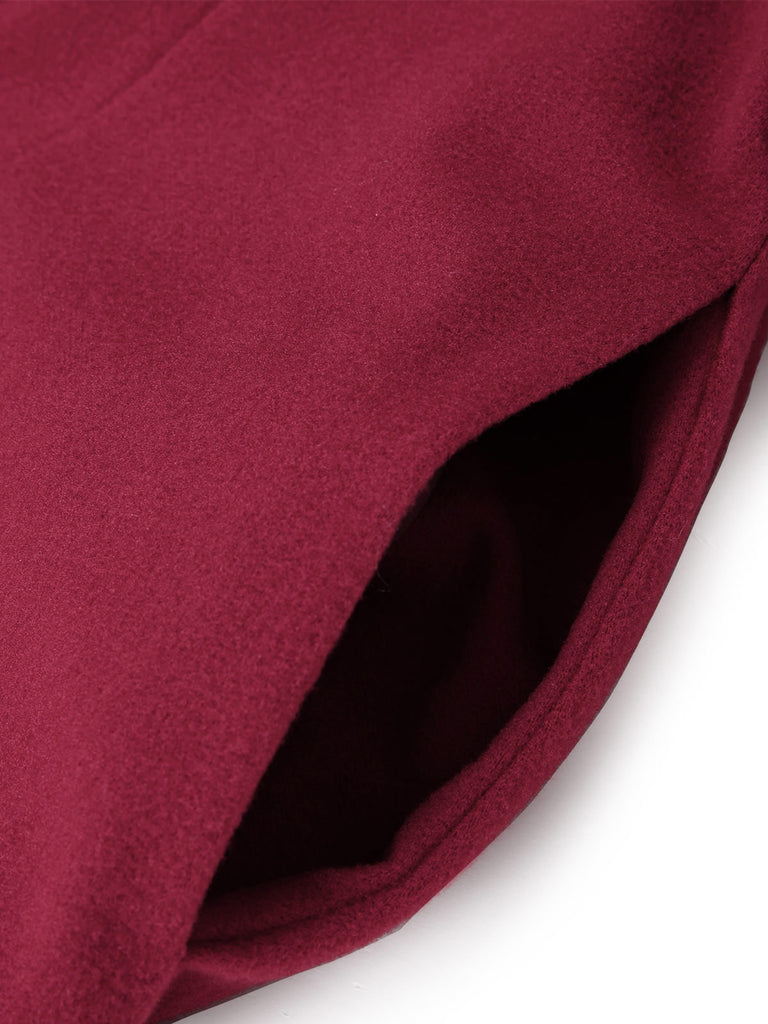 Wine Red 1930s Double-Breasted Belted Coat