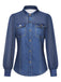 Printed Faux Denim Chiffon V Neck Blouse 1