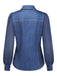 Printed Faux Denim Chiffon V Neck Blouse 2