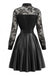 Black 1980s Leather Lace Long Sleeve Dress