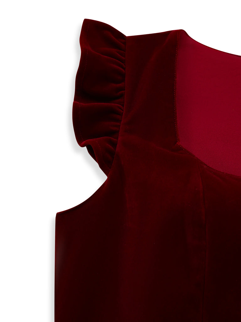 Red 1950s Square Neck Dress 4