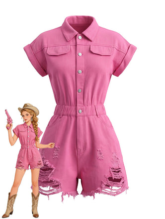 Peach Pink 1980s Denim Jumpsuit