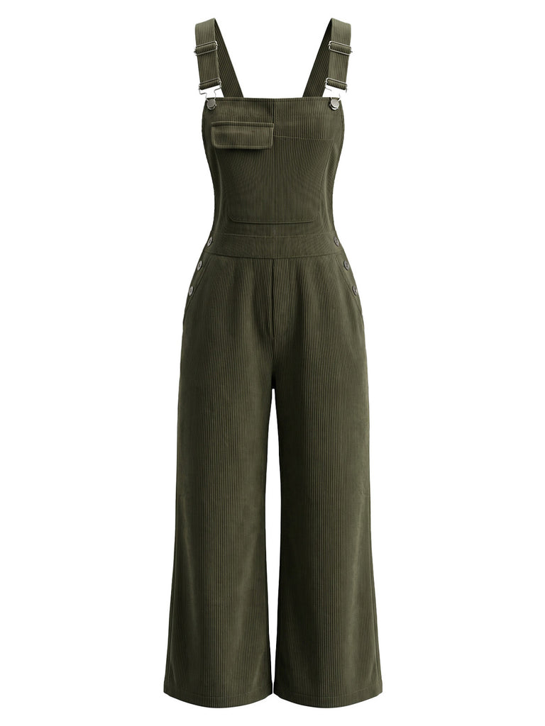 1930s Corduroy Wide Leg Pocket Overalls Jumpsuit