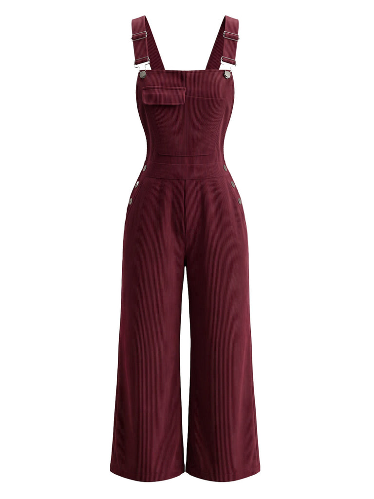 1930s Corduroy Wide Leg Pocket Overalls Jumpsuit