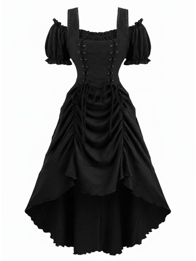 1980s Victorian Corset Lace Up Gothic Maxi Dress