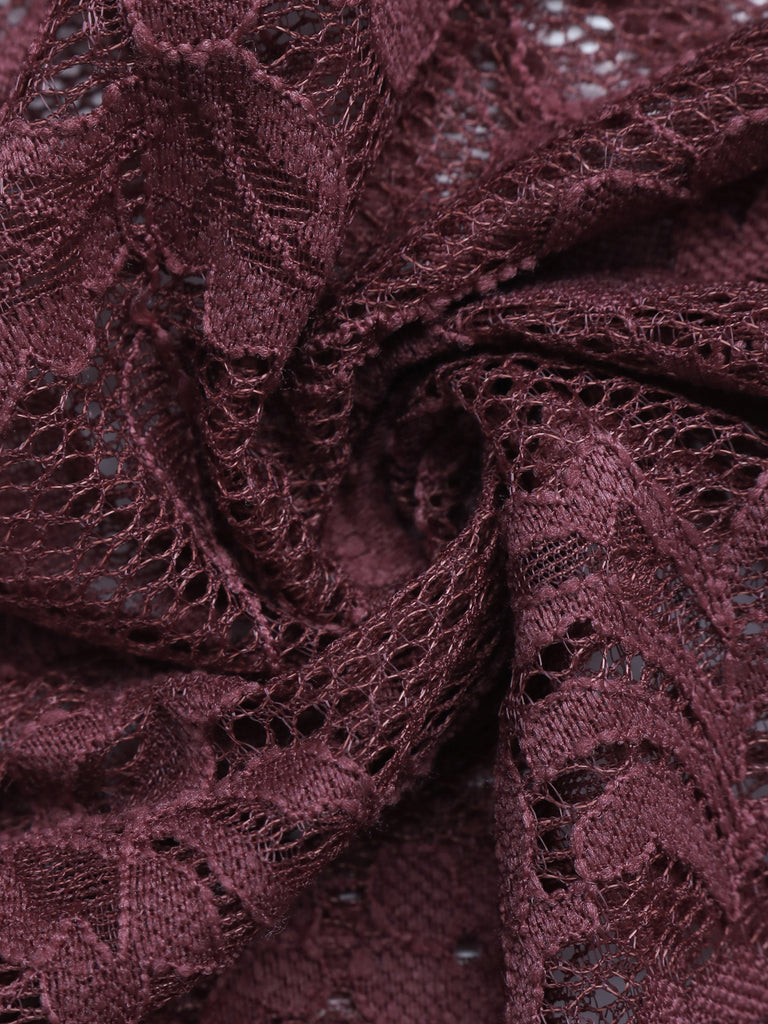 Wine Red 1970s Lace V Neck Bow Blouse 6