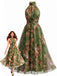 1940s Floral Halter Tulle Backless Maxi Dress