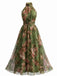 1940s Floral Halter Tulle Backless Maxi Dress