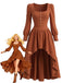 Brown 1970s Square Neck High-Low Hem Dress