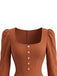Brown 1970s Square Neck High-Low Hem Dress