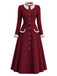 [Pre-Sale] Burgundy 1950s Ruffle Collar Button Coat Dress