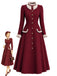 [Pre-Sale] Burgundy 1950s Ruffle Collar Button Coat Dress