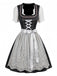3PCS Black 1950s Square Neck Dress & Lace Floral Apron & Top