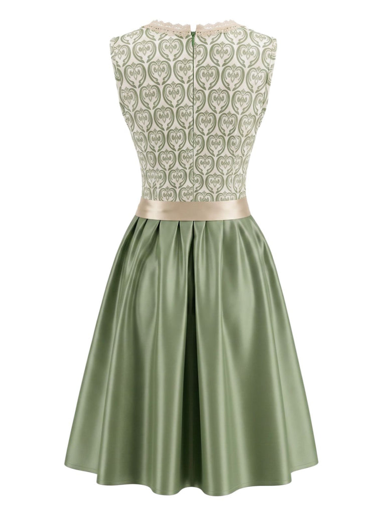Light Green 1950s Square Neck Dress & Floral Lace Apron