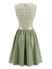 Light Green 1950s Square Neck Dress & Floral Lace Apron