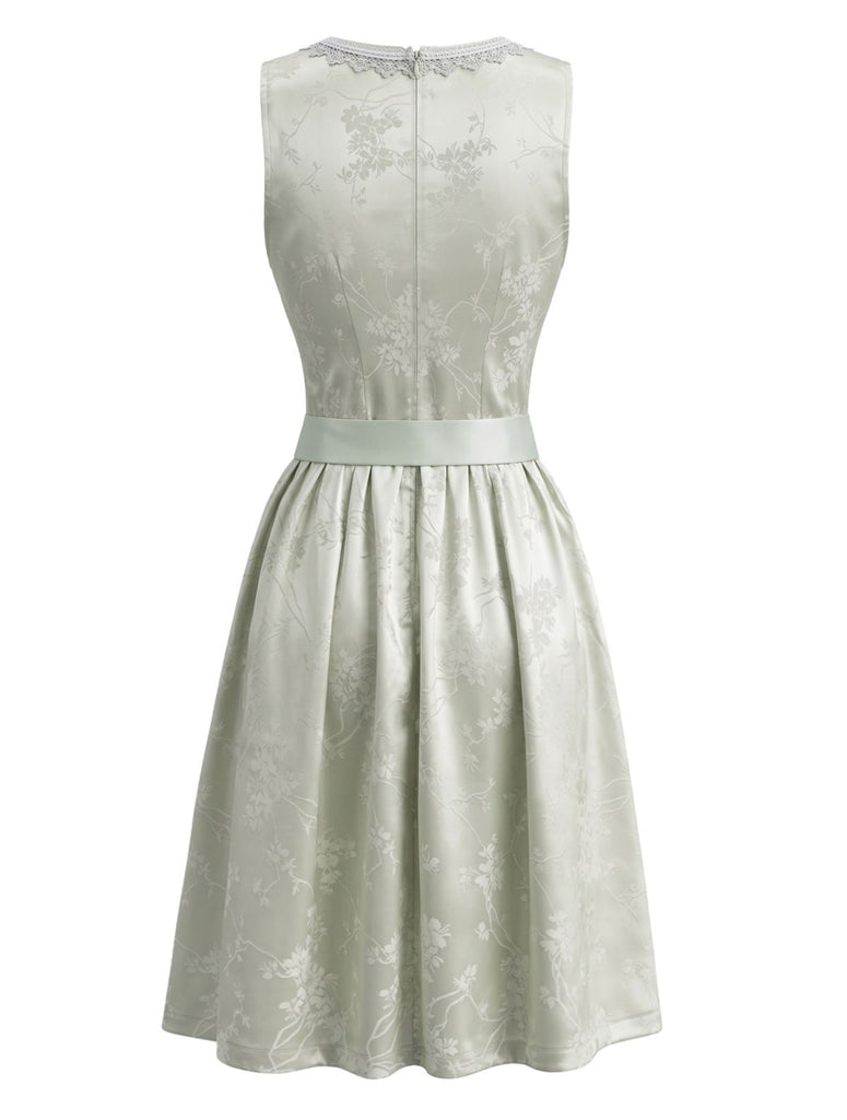 Light Blue 1950s Square Neck Floral Lace-Up Dress with Apron